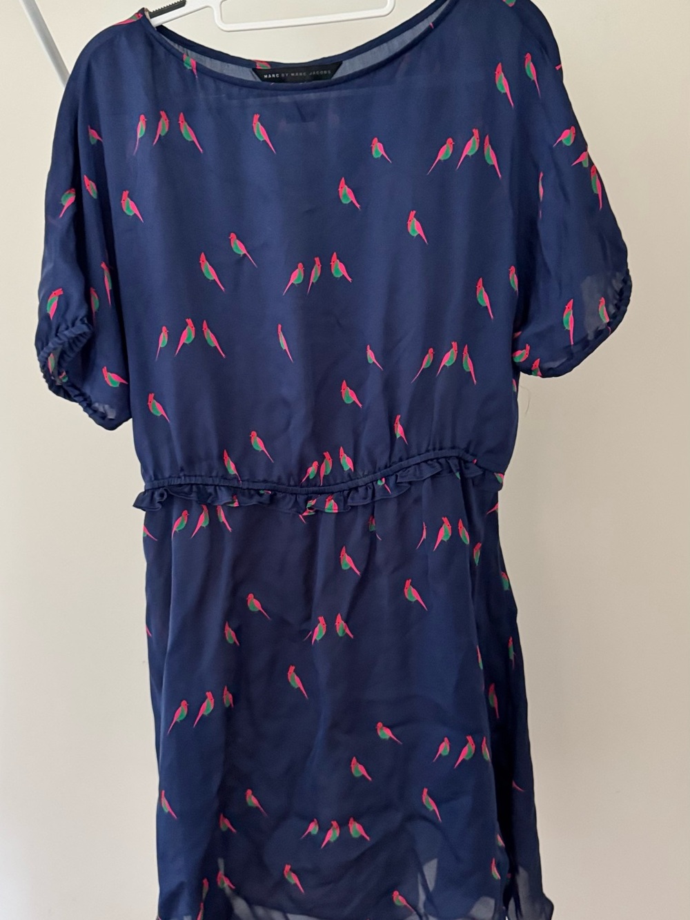 Marc By Marc Jacobs Navy Tunic with Pink and Green Bird Print